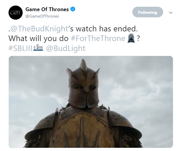 Game of Thrones Bud Knight on Twitter