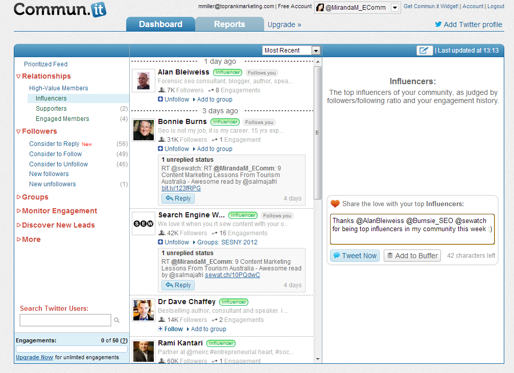 Commun.it Twitter Community Management dashboard