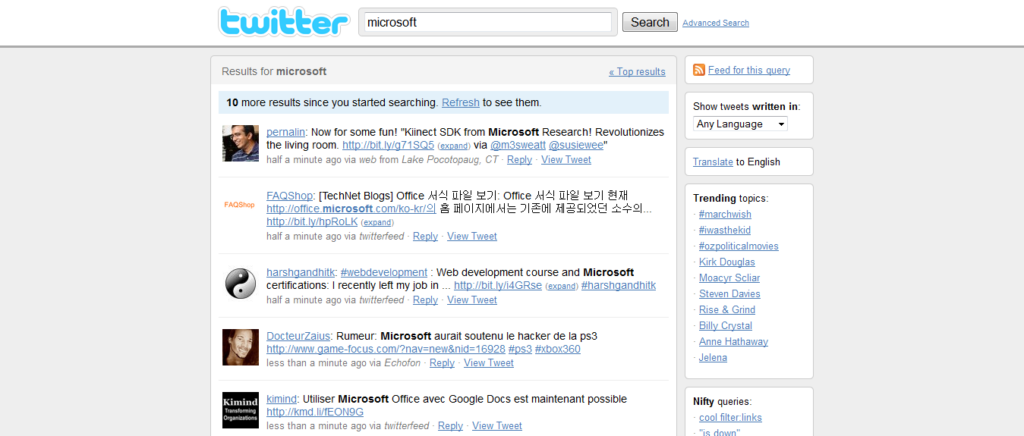 Search Twitter, Microsoft, Twitter monitoring, brands online