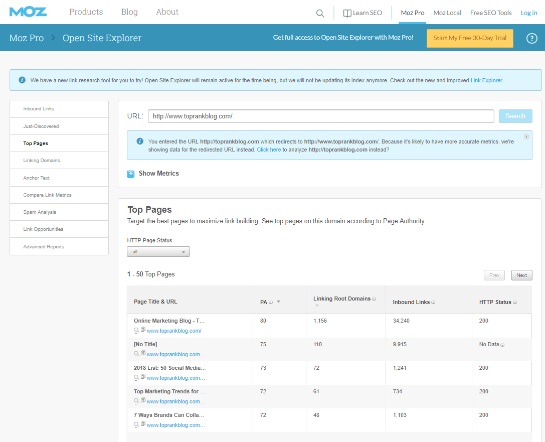 Moz Open Site Explorer