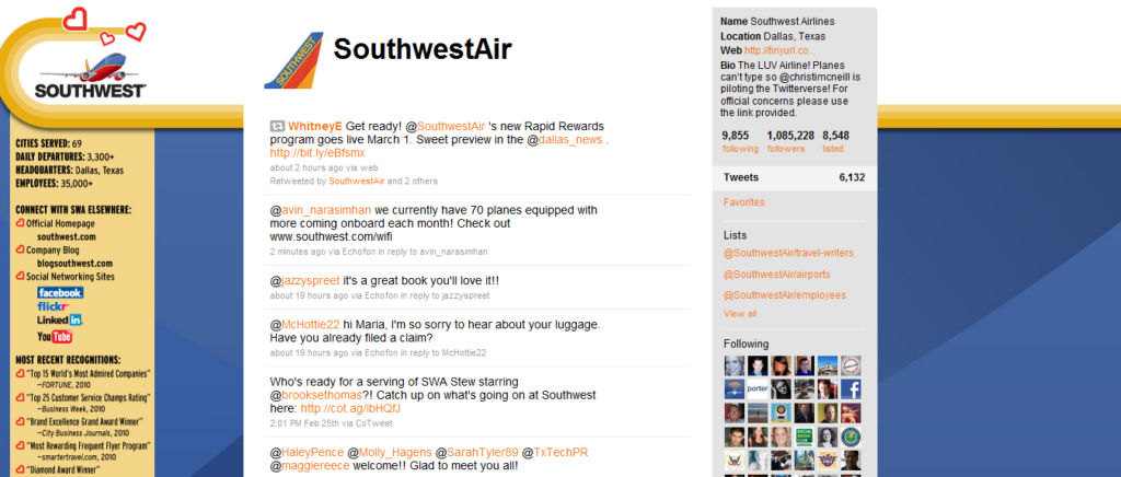 Twitter brands, Southwest Air