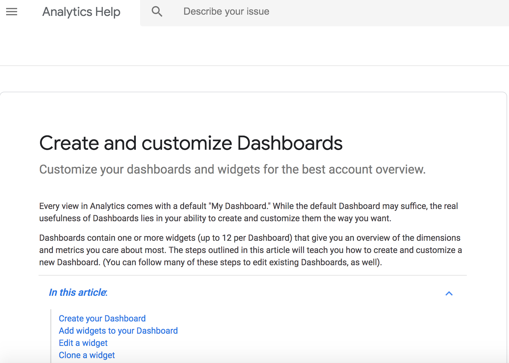 Google Analytics Custom Dashboards