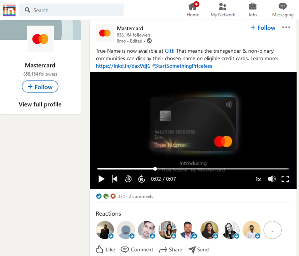 True Name By Mastercard LinkedIn Screenshot