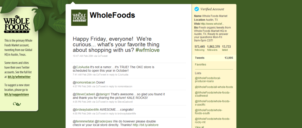 Twitter marketing, Whole Foods, Customer service, Retail stores