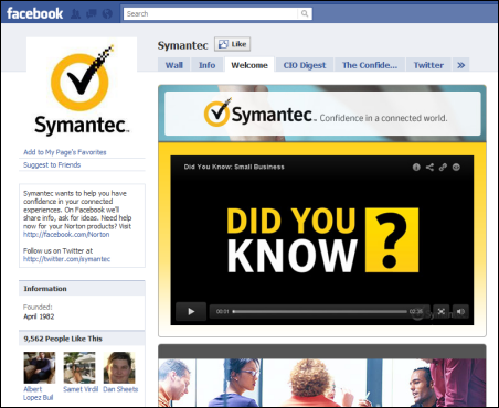 B2B Facebook Fan Page Symantec