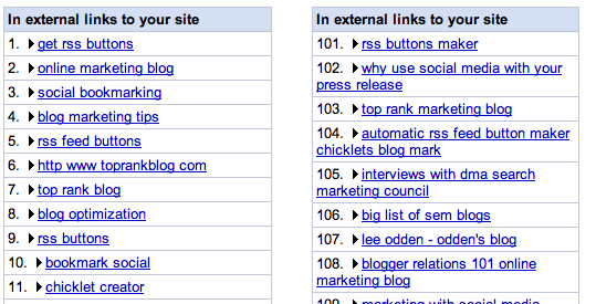 Google Webmaster Tools External Links Text