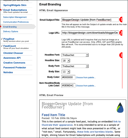 FeedBurner Email Branding