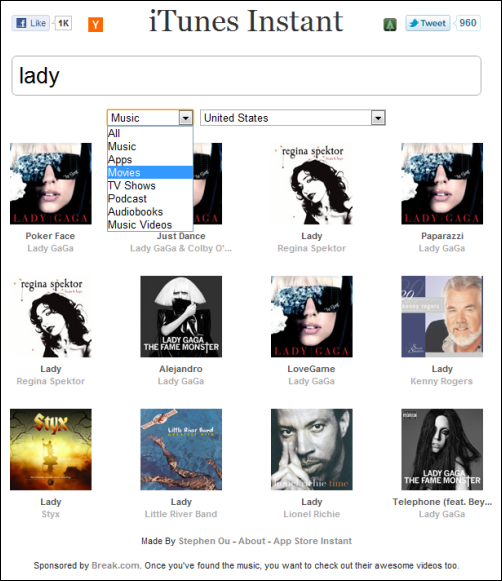 itunes instant search