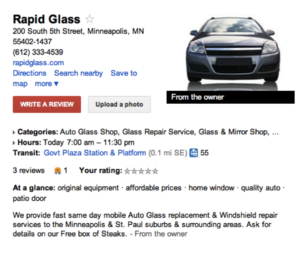 Example of Google My Business listing