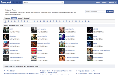 Facebook Browse Fan Pages