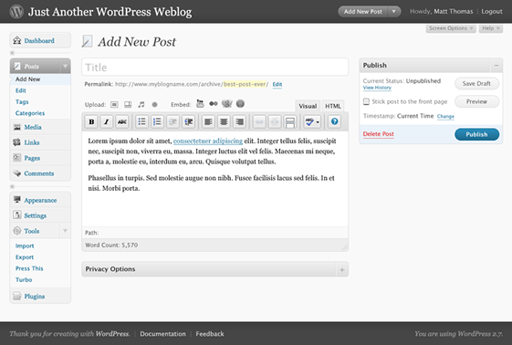 New Post - WordPress 2.7